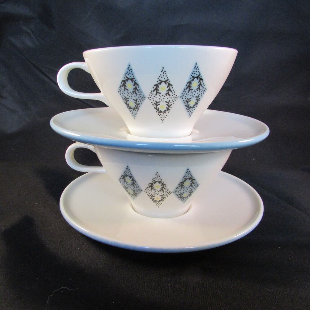 2 Iroquois Blue Diamond Cup and Saucer Ben Seibel Informal China Mid Century MCM - Picture 5 of 6